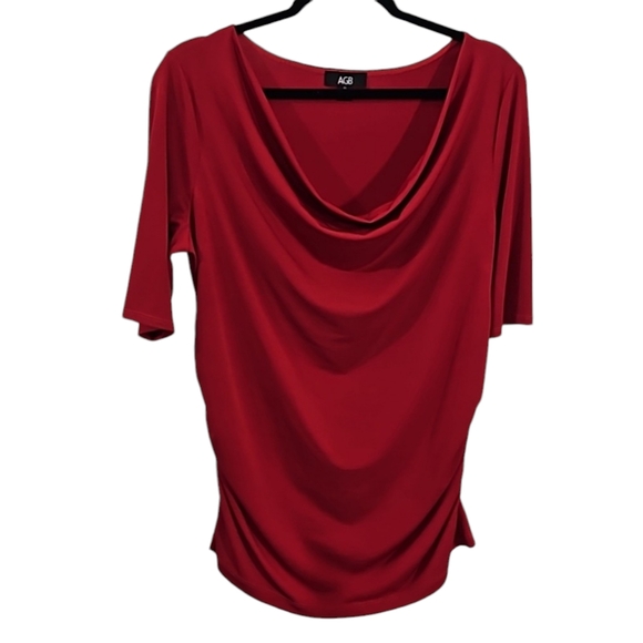 AGB Tops - AGB Women's Red Cowl Neck Short Sleeve Top Size XL